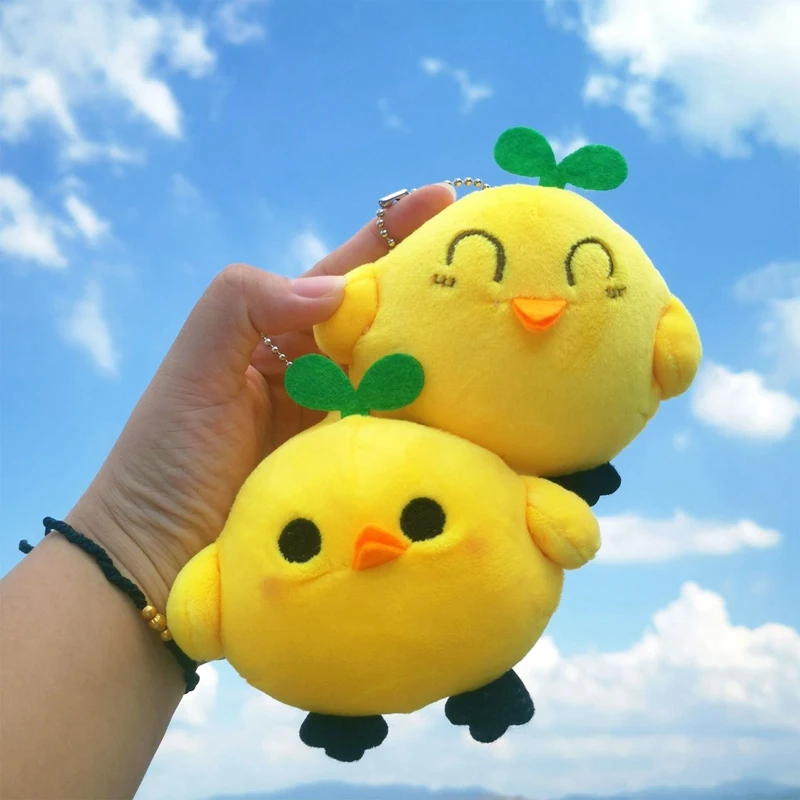 11cm Cute Little Yellow Chicken Pendant Plush Toy Doll  Mini Bag Pendant Keychain Doll Car Key Ring Student Bags Pendant mini blue tooth bt 5 3 phone selfie shutter remote control ring wireless smart remote controller page turner for ios android