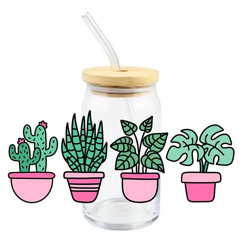 3D UV DTF Wrap Transfer Stickers Cactus Plants Design Waterproof Wrap For Bottles Cups Mugs DIY Decal