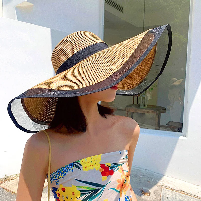 

2023 New Simple Foldable Wide Brim Floppy Girls Straw Hat Sun Hat Beach Women Summer Hat UV Protect Travel Cap Lady Cap Female