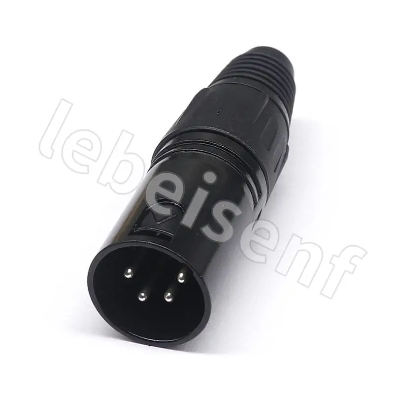 XLR 4 핀 남성/여성 마이크 오디오 케이블 플러그 커넥터 캐논 마이크 케이블 터미널 검정색 마이크 플러그