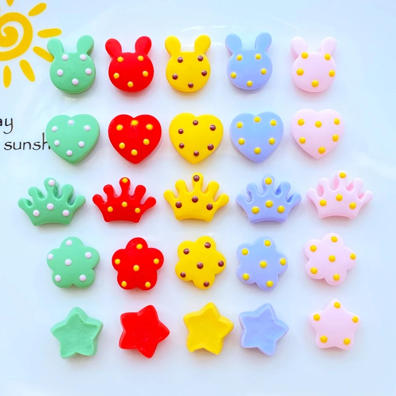 

30Pcs New Cute Mini Heart / Crown / Star Resin Figurine Crafts Flatback Cabochon Ornament Jewelry Making Hairwear Accessories