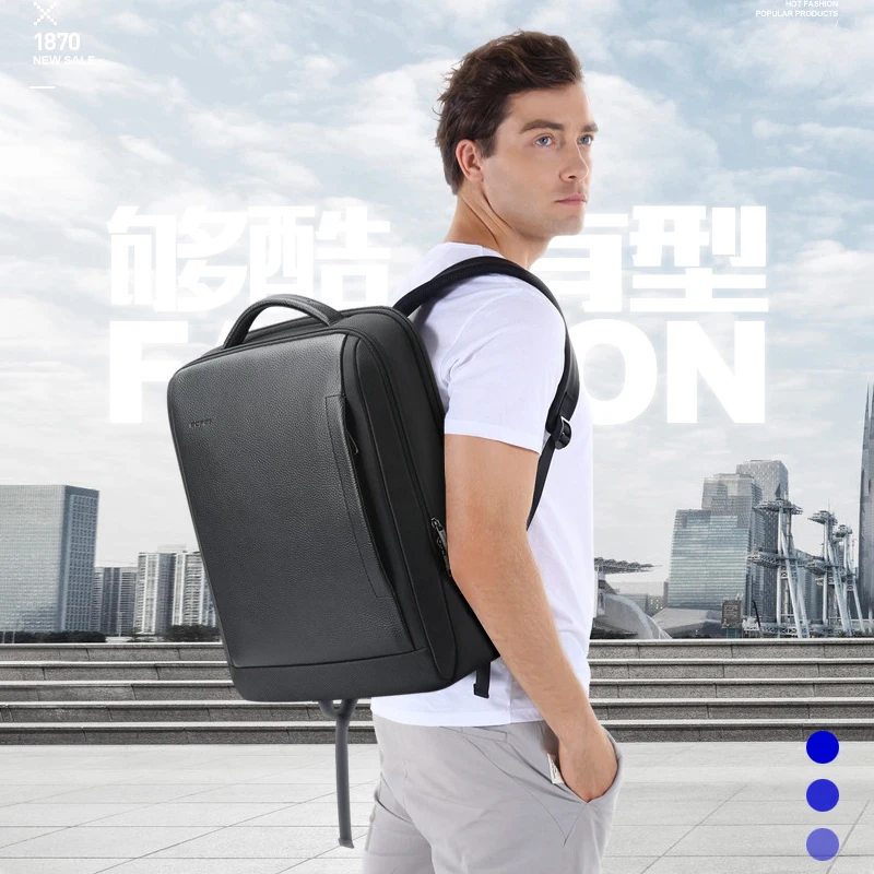 BOPAI Luxury Leather Men Leather Waterproof Backpack Fashion Business Travel Shoulder Bag 15.6Inch Laptop USB Charging Backpacks 2
