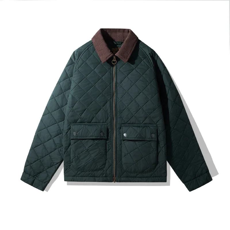 OKONKWO quilted jacket men's retro solid color corduroy lapel coat thick windproof warm workwear jacket autumn and winter 5