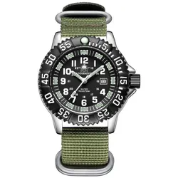 Addies Dive Men's Fashion Luminous Waterproof Watch with Calendar - Black Dial & Rotating Bezel - No (Yin050 Nylon green)