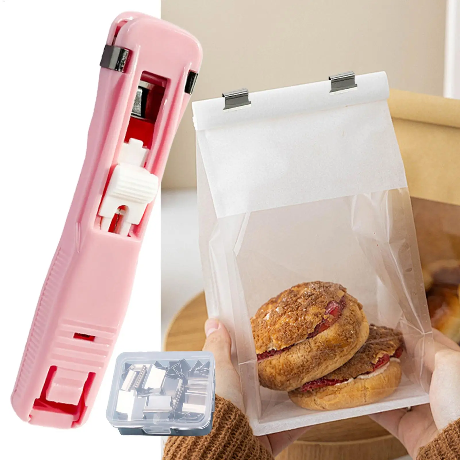 바인더 클립 스테이플러 45매 용량 파일 클램프 패스너(50개 금속 리필 포함) 데스크탑 재사용 가능 휴대용 사무실 학교 가정용