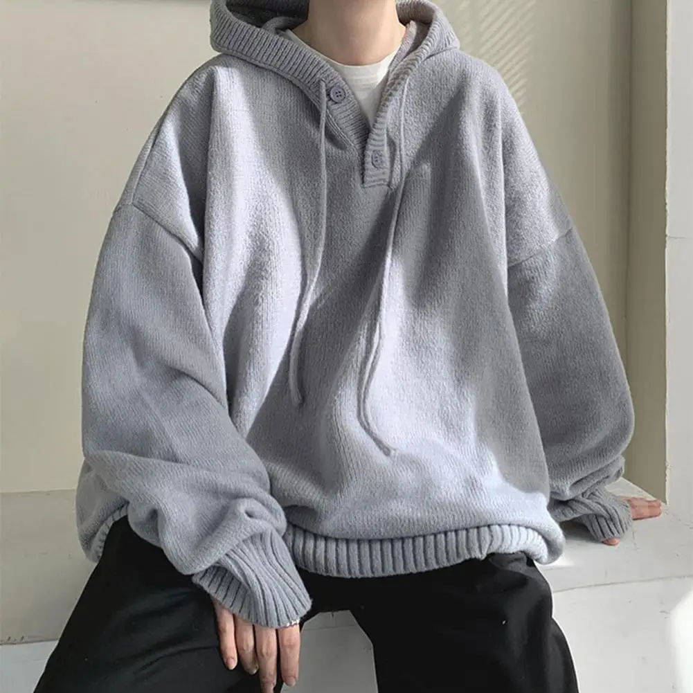 

Sweater Hoodie Skin-Touch Knitting Sweatshirt Long Sleeve Fall Winter Solid Color Warm Knitted Hooded Sweater Windproof