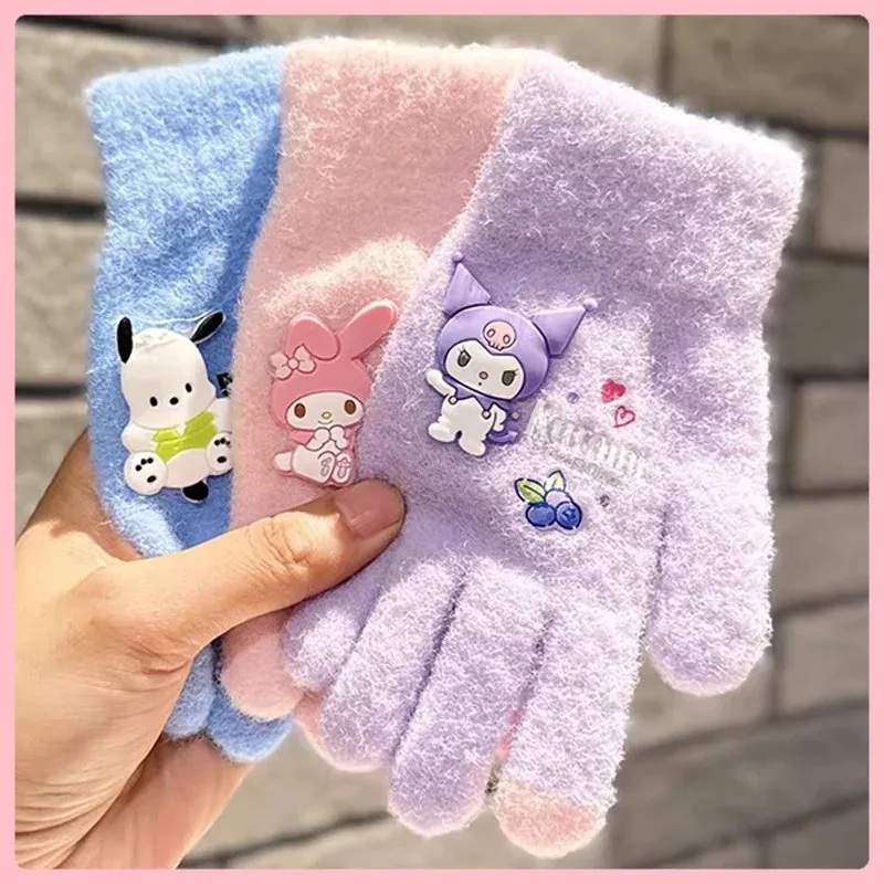 Sanrio Kuromi Gloves Kawaii Melody Warm Children Toddler Knitted Gloves Outdoor Keep Warm Fingerless Girl Christmas Gifts knitted gloves children gloves