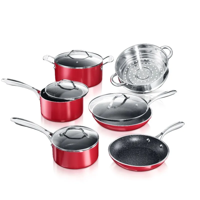

Granite Stone 10-Piece Non-stick Pots and Pans Cookware Set, Ultimate Durability and Non-stick with Mineral