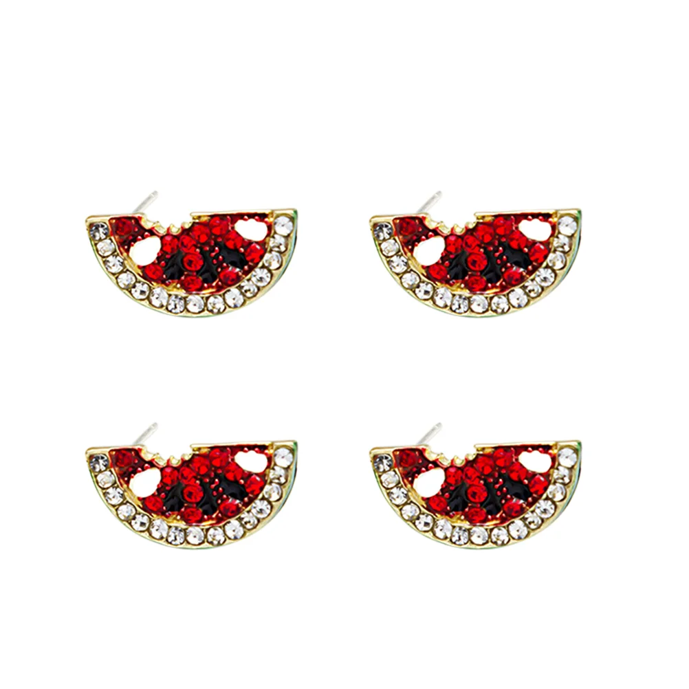 2 Pairs Earrings Girl Rhinestone Watermelon Lady Decor Jewelry Rhinestones 6