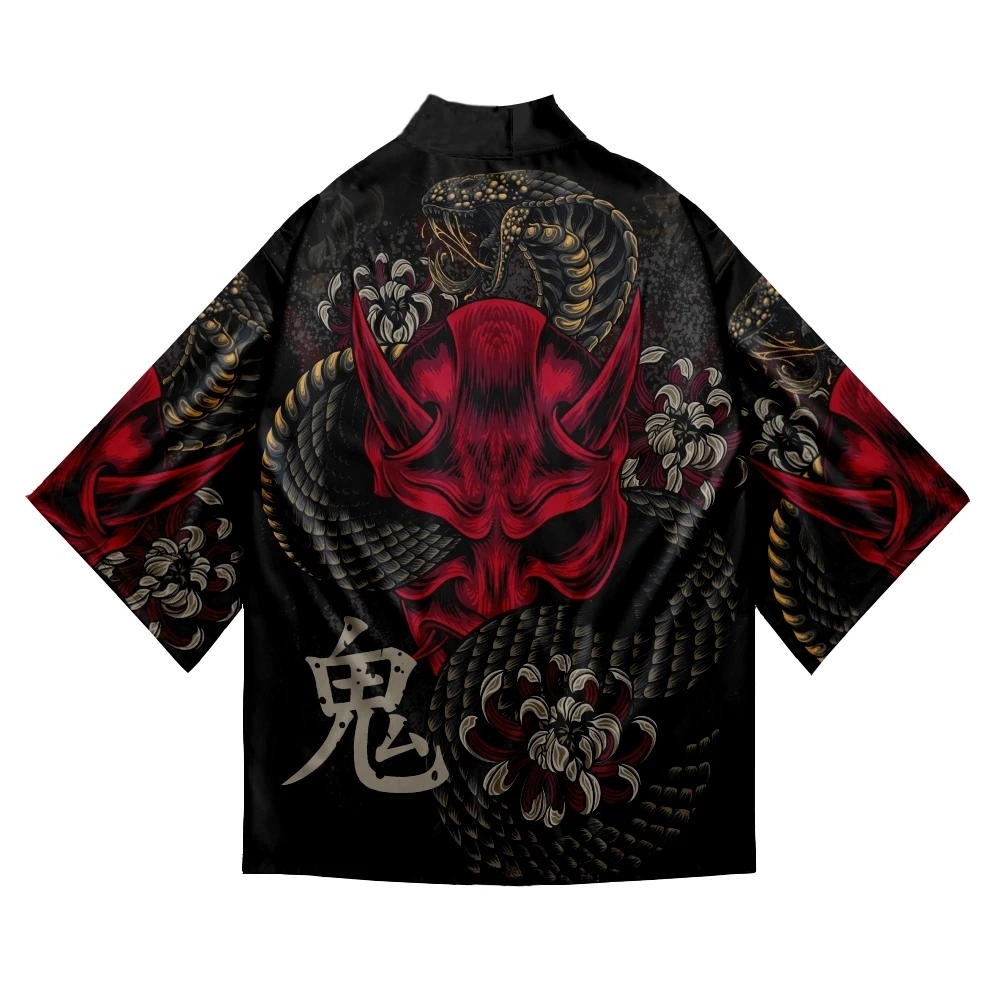 Manteau imprimé serpent démon, Kimono japonais, Cardigan, chemise pour femmes, Haori Yukata Cosplay, vêtements traditionnels pour hommes
