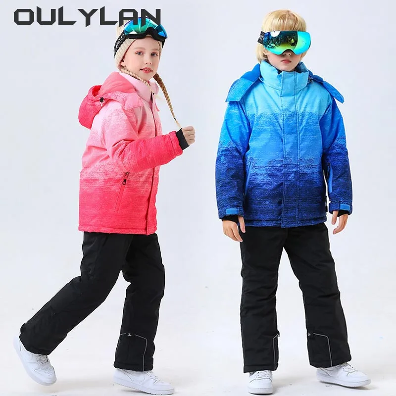 

Oulylan Girl's Boy's Ski Suit Winter -30℃ kids Skiing Snowboarding Clothes Warm Waterproof Jackets Pants children clothing set