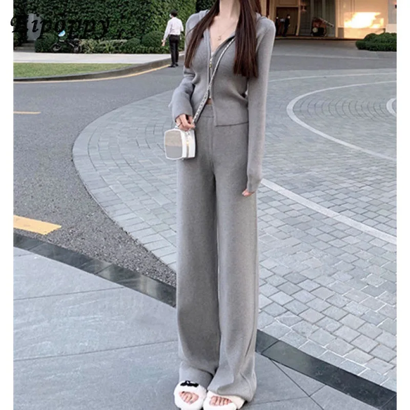 autumn-and-winter-new-wide-leg-pants-sweater-suit-women's-hooded-casual-knitted-socialite-two-piece-pants