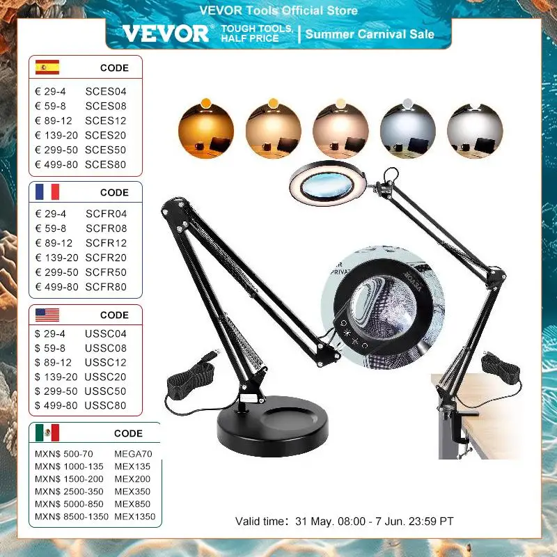 VEVOR Magnifying Glass with Light 5X Magnifying Lamp 4.3