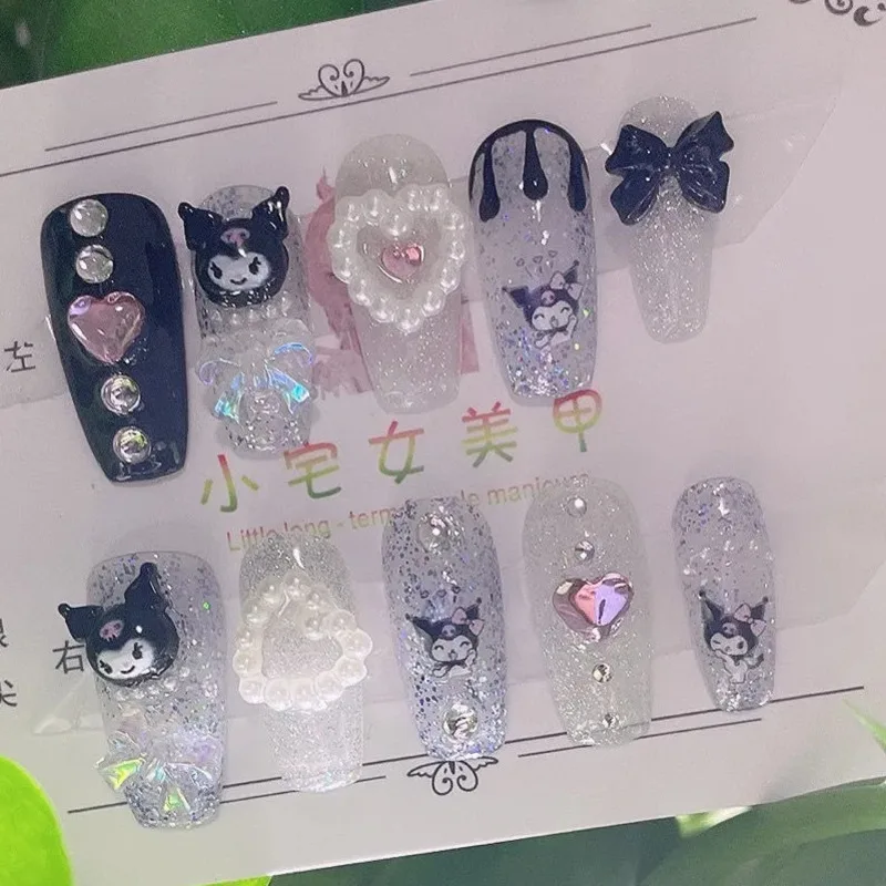 

Y2k Fashion Kuromi Nails Kawaii Sanrio Cartoon Girl Heart Manicure Creative Anime Nail Beauty Handmade Cute Nails Sticker Gifts