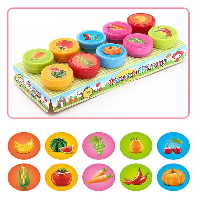 10Pcs Children Toy Cartoon Animal Fruit Cute Panda Kids Seal For Scrapbooking Photo Album Decor Round Multicolor Fun Stamp Toys 6