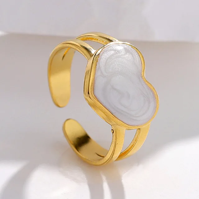 88128-f6d400.jpg Bague Vintage en acier inoxydable pour femmes, anneau d'ouverture d'huile goutte à goutte blanche, Simple, couleur or, géométrique réglable, bijoux 2023