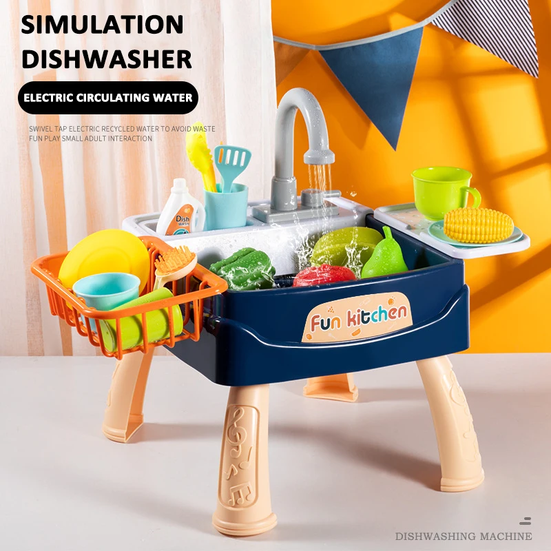 

Kids Play House Toy Simulation Kitchen Children Dishwasher Electric Circulating Sink Faucet Wash Dishes Table Gift For Boy Girls