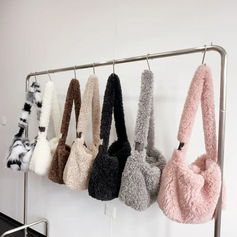 Borsa Invernale In Peluche Donna – Grande Capacità, Tracolla Regolabile, Colori Uniti (verde, Beige, Grigio, Rosa, Rosso) - 2