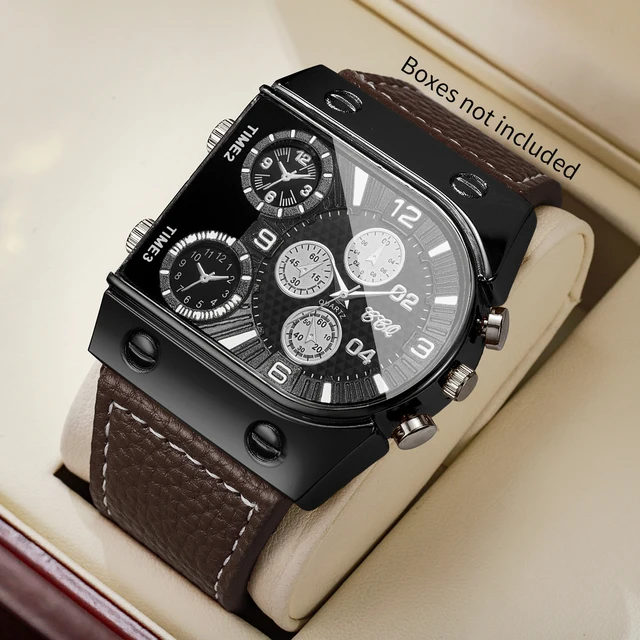 Luxury Decorative Five-eyes Dial Men Business Watches Square Leather Strap Men's Quartz Watch Relogio Masculino (Without Box)