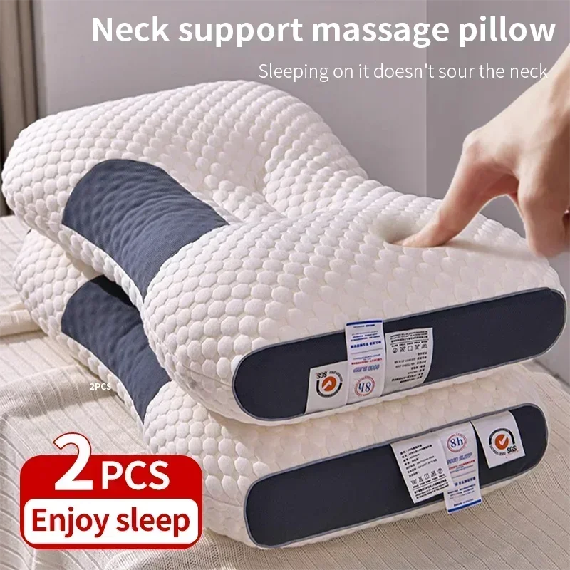 2Pcs Neck Pillow Help Sleep And Protect The Neck Cervical Orthopedic Household Soybean Fiber SPA Massage Pillow For Sleeping