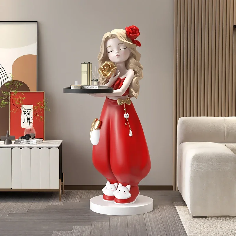 Creative Home Decorations Girl Figure Sculpture Light Luxury Living Room Tray Storage Ornaments Modern Interior Decoration 2