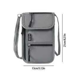 RFID Blocking Travel Passport Holder with Adjustable Strap - Lightweight Hidden Neck Pouch Organizer (Grey)