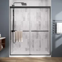 44-48" W X 70" H Semi-Frameless Double Sliding Shower Door with 1/4'' (6mm) Clear SGCC Tempered Glass, Bypass Shower Enclosure 2