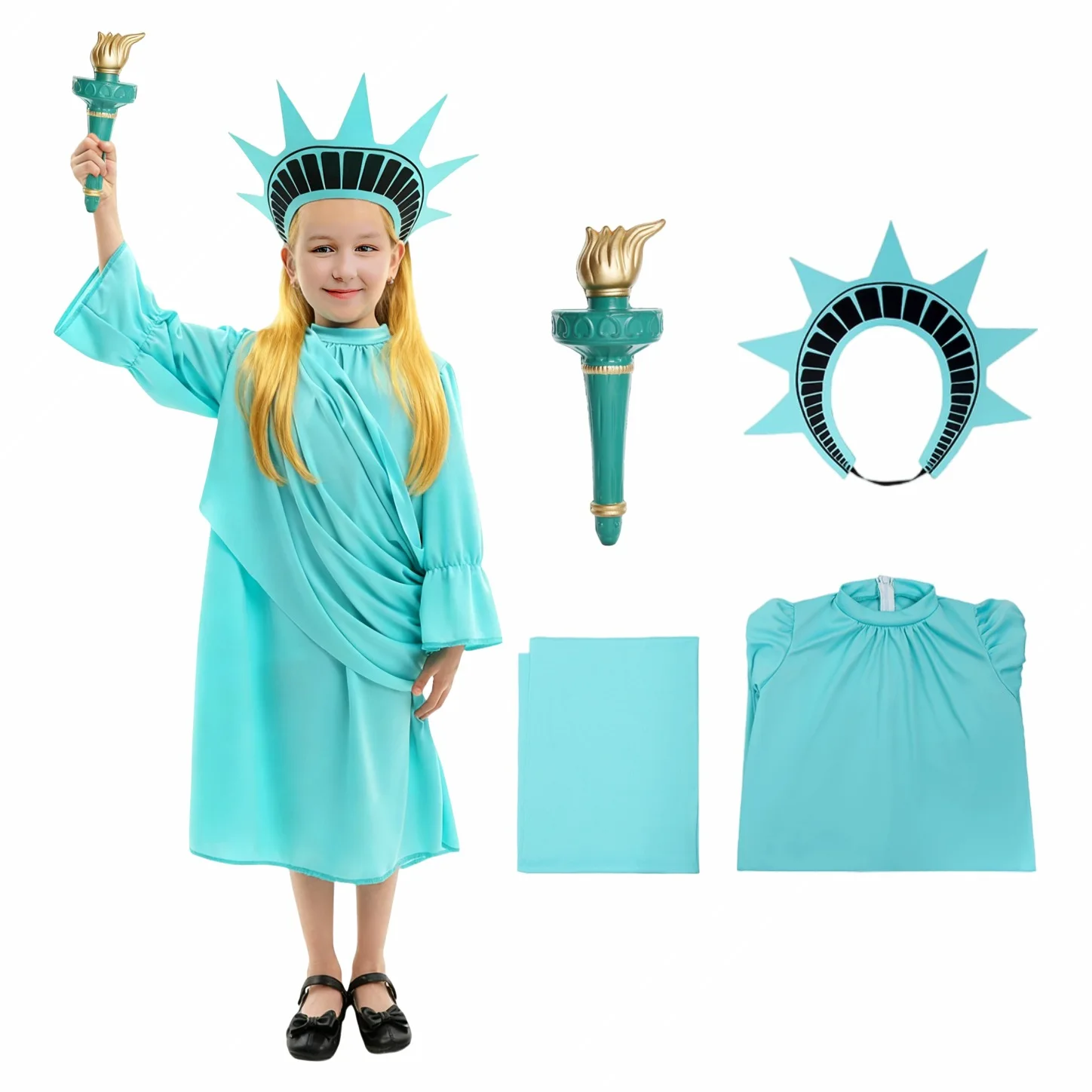 Bandeau Couronne Et Torche De La Statue De La Liberté - Accessoire Halloween Et Cosplay Réglable - En Matériau PU