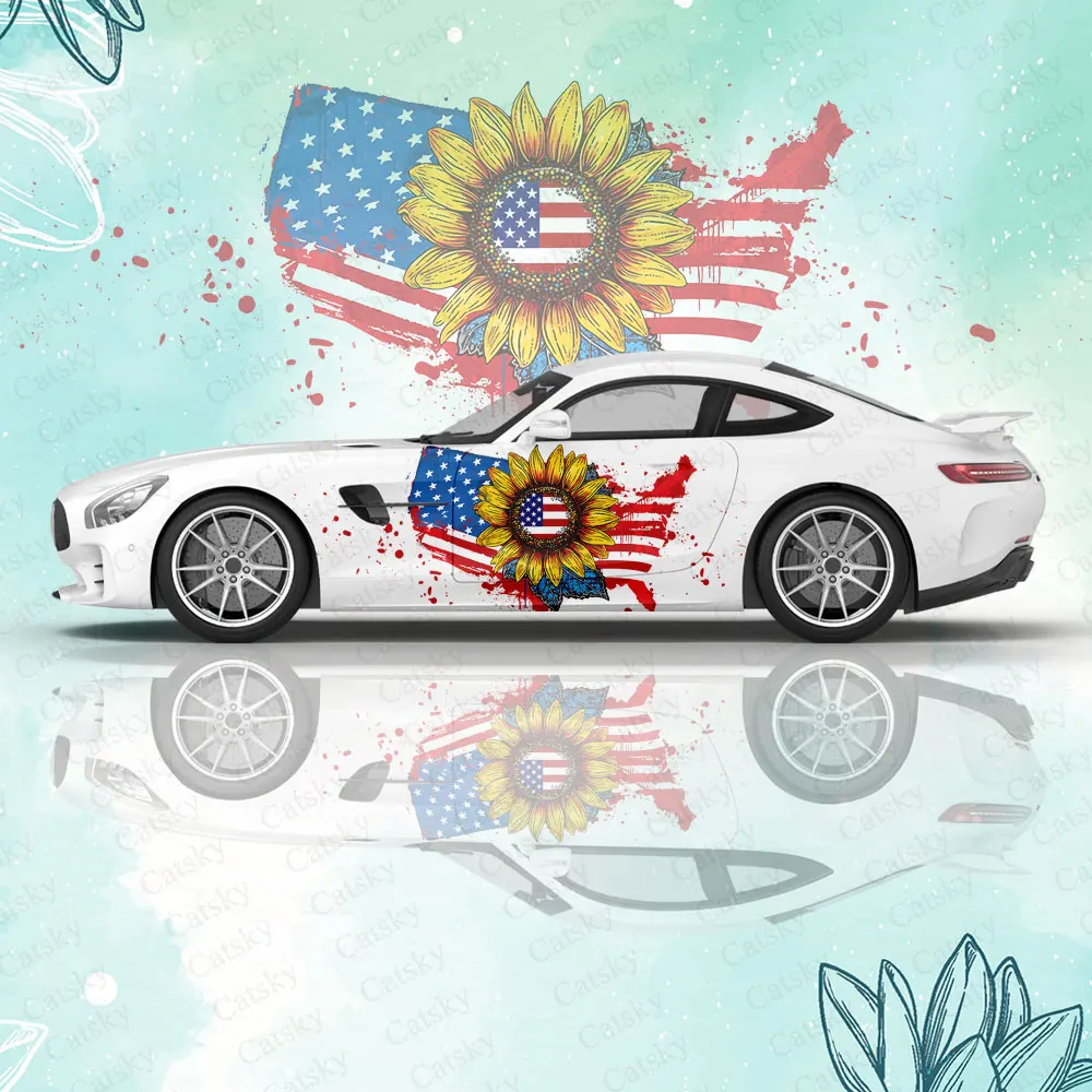 

American Flag Sunflower Print Car Sticker Decal Hood Door Body Vinyl Sticker Graphic Wrap New Car Sticker Decoration Accessories