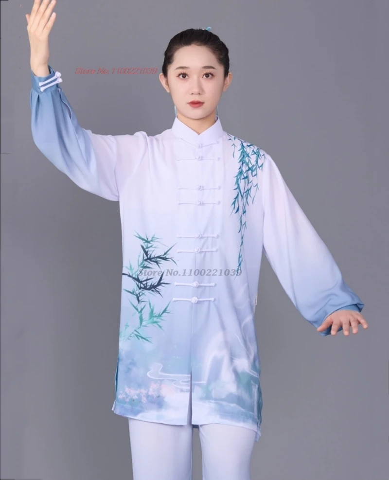 Chinese kung fu tai chi clothing martial arts tops+pants set flower print tai chi wushu wing chun exercise performance suit
