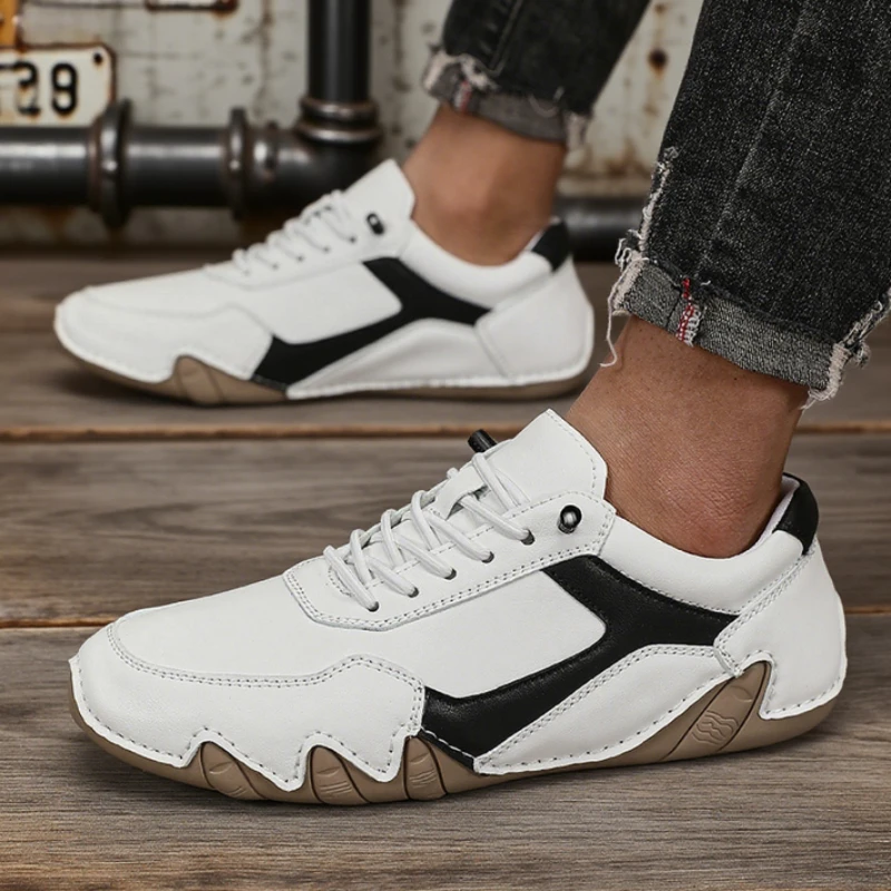 Unique Men's Loafers Outdoor Breathable Comfortable Soft Leather Sneakers Non Slip Luxury Brand Bare Boots Chaussure De Sport