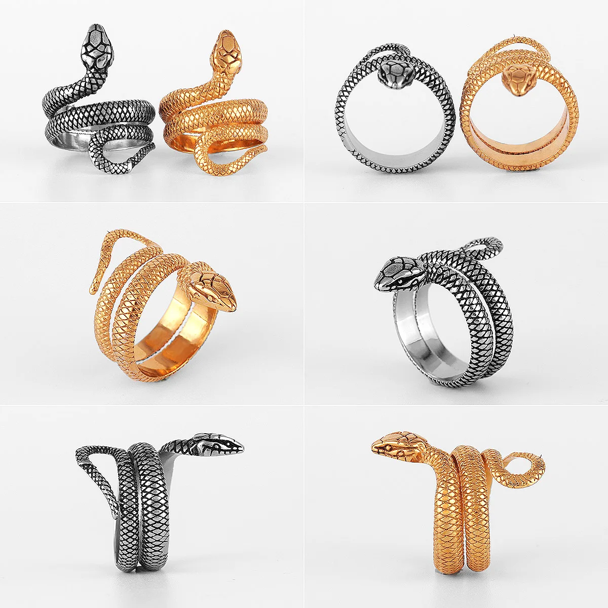Golden Snake Animal Stainless Steel Mens Rings Punk Hip Hop Unique Trendy For Male Boyfriend Jewelry Creativity Gift Wholesale 4