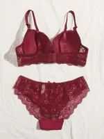 Vêtements deux pièces floraux transparents, lingerie Push Up à armatures pour femmes A2123 2