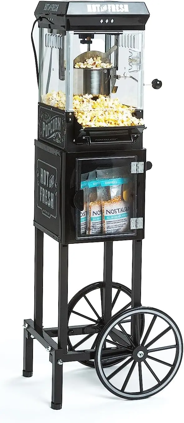 Popcorn Maker Machine-Professional Cart With 2.5 Oz Kettle Makes Up to 10 Cups-Vintage Popcorn Machine Movie Theat