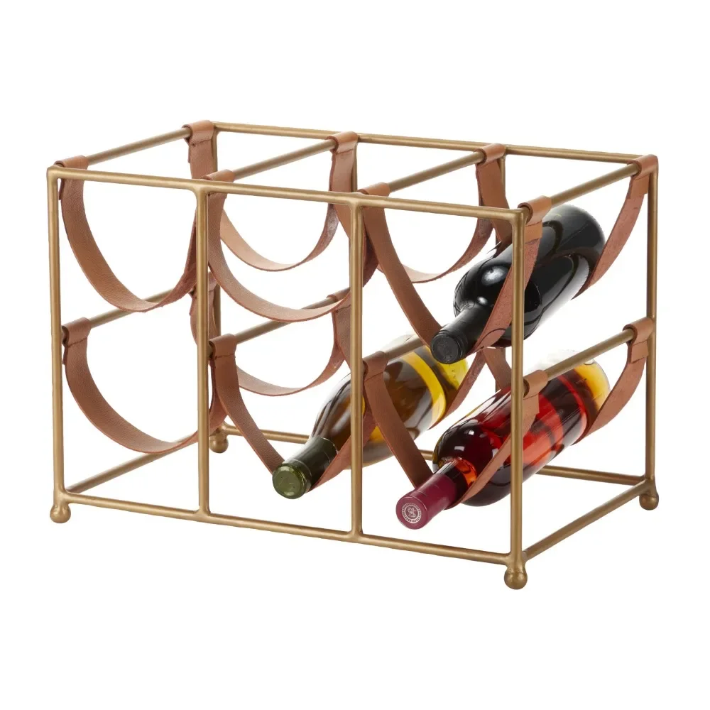 

Cavas for Wine Storage 17.5” X 12” Bar Counter Rectangular Gold Metal And Tan Leather Wine Holder Garrafeira Single Stand Barça