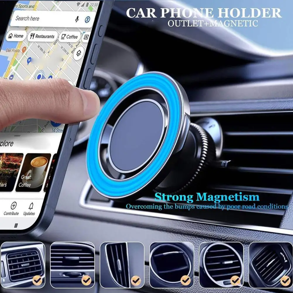 Magnetic Car Phone Holder with Air Vent Clip and Stand-On Design