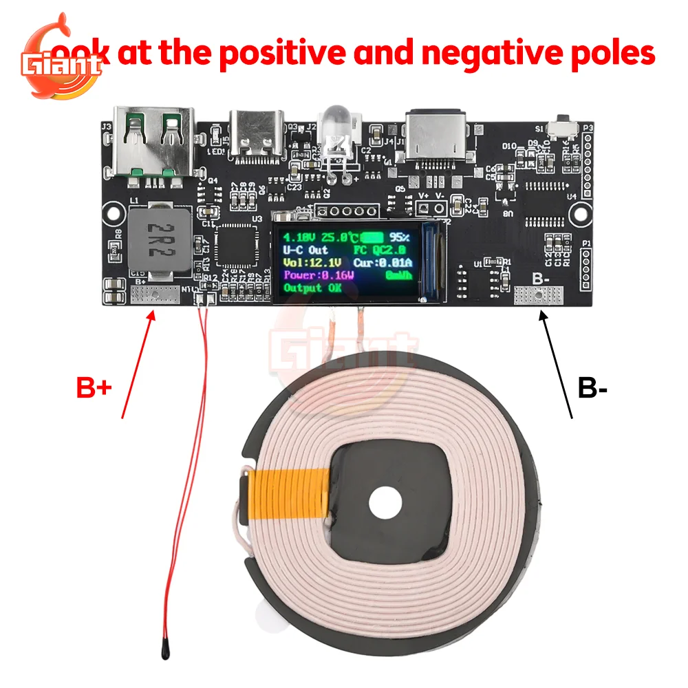 

Digital Wireless Charging Bank Power Module 18650 Battery Tester Dual USB PD Fast Charging Module DIY Circuit Protection Board