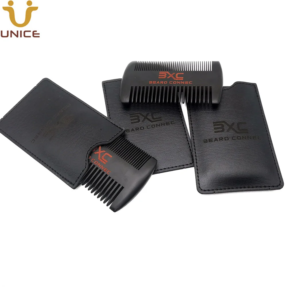 

Customized LOGO 100 PCS Dual Sides Fine & Coarse Teeth Black Beard Combs With Leather Case Wood for Men