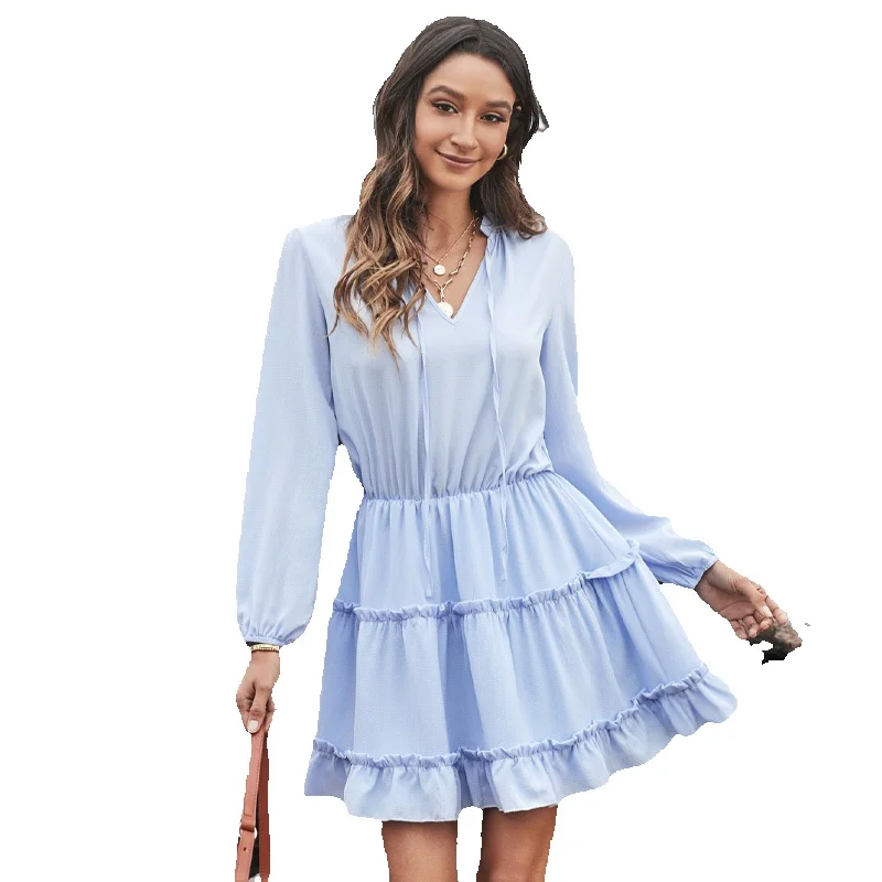 

Shi Ying Summer Solid Color Sexy Short Skirt Shows Thin Temperament Commuter Pullover Loose Knee Length Dress 223207