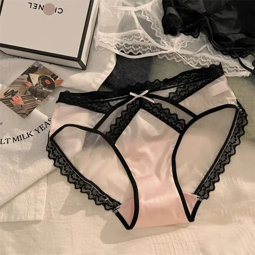 

Женские кружевные трусики с бантиком, удобные ажурные трусики, нижнее белье, женские сексуальные трусики