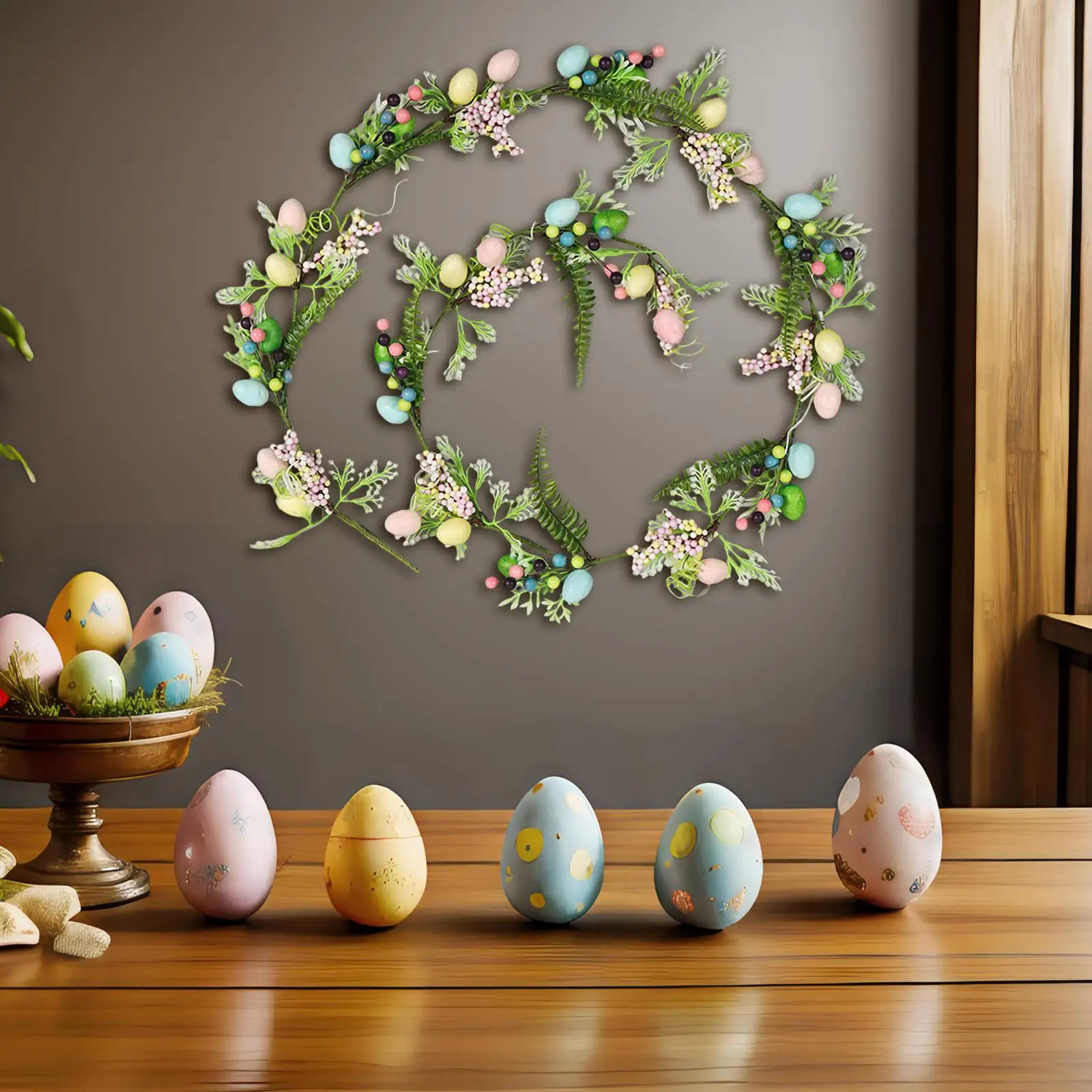 Easter Flower Vine Garland Spring Wreath Ornament Floral and Egg Garland for Indoor Outdoor Mantels Windows Holiday Party Door