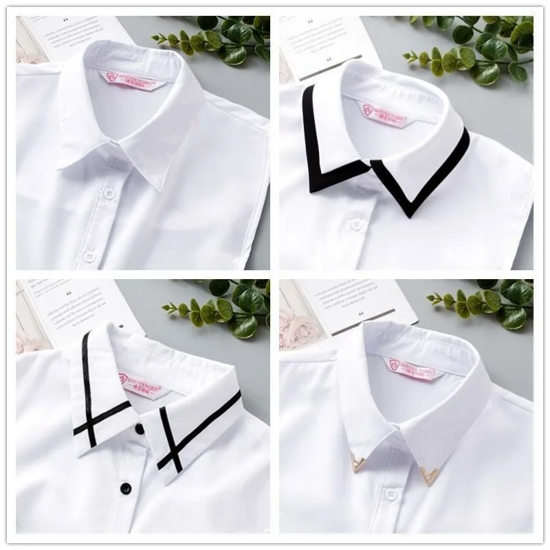 Faux col brodé blanc pour femmes, cravate avant, perles sur support classiques, col détachable, fausse chemise en dentelle imprimée Vintage