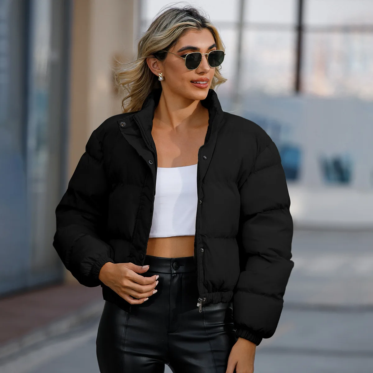 

Женское короткое Хлопковое платье, однотонное теплое свободное повседневное пальто с длинным рукавом и высоким воротником, Осень-зима