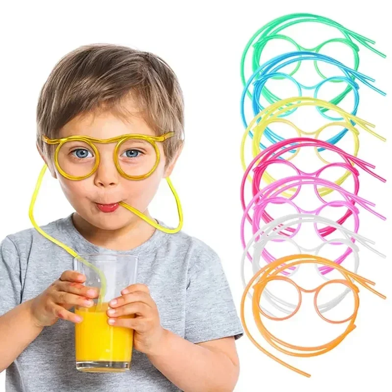 Funny Soft Straw Glasses Plastic Drinking Straws Unique Flexible Drinking Tube Kids Birthday Party Supplies Accessories