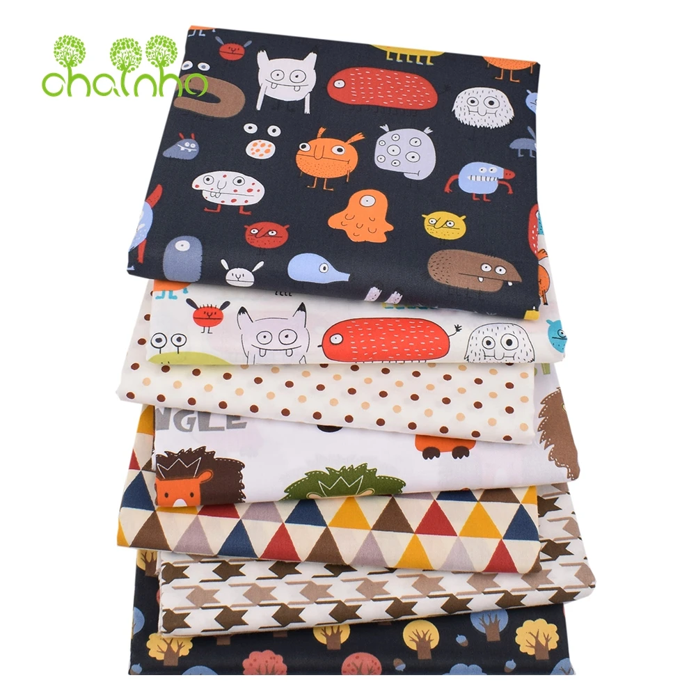 Chainho,Printed Twill Weave Cotton Fabric,DIY Sewing Quilting Material,Patchwork Cloth,7 Designs Cartoon Series,2 Sizes,15C261