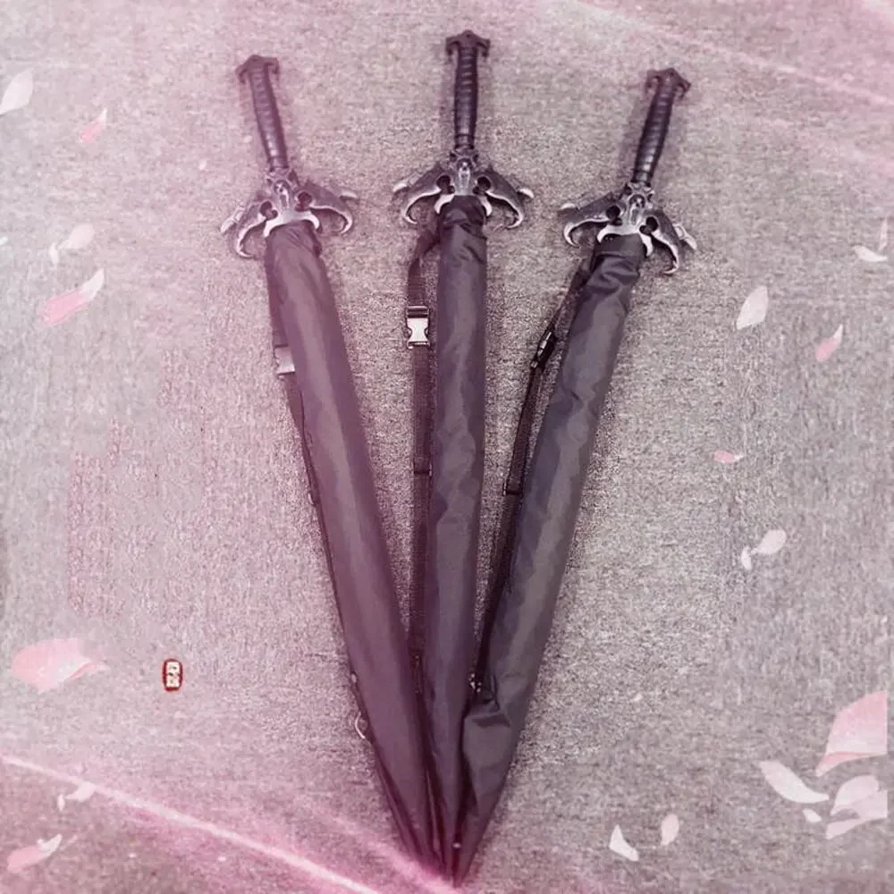 Holy Sword Gothic Style Devil Personality Creative Style Modeling Demon Skull Black Straight Handle Umbrella Automatic Sunshade