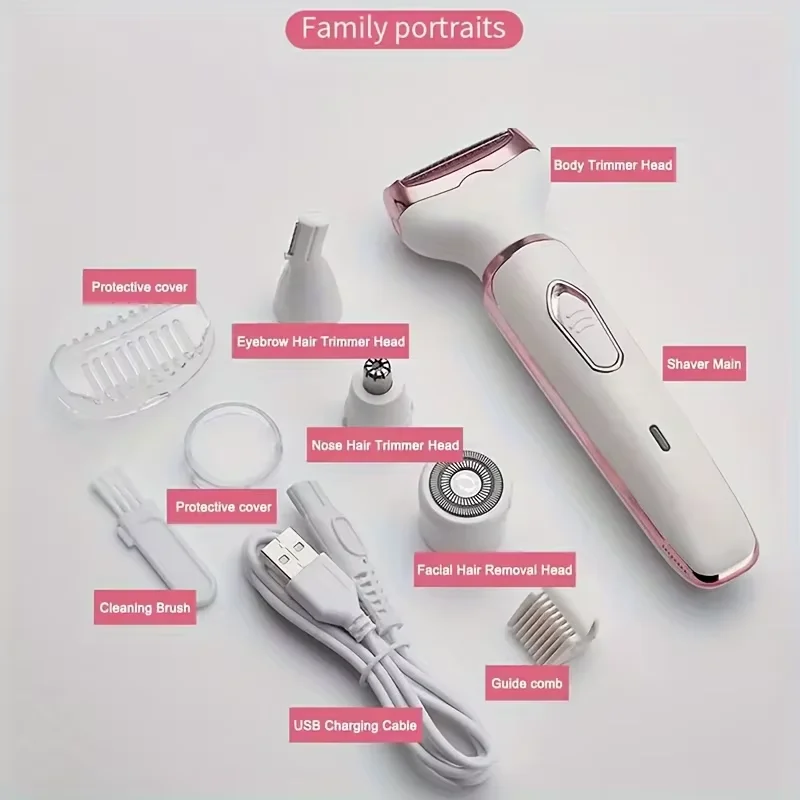 HOMEFISH 4 In 1 Electric Lady Shaver Body Hair Removal Epilator Painless Cordless Trimmer Razor Gifts For Women