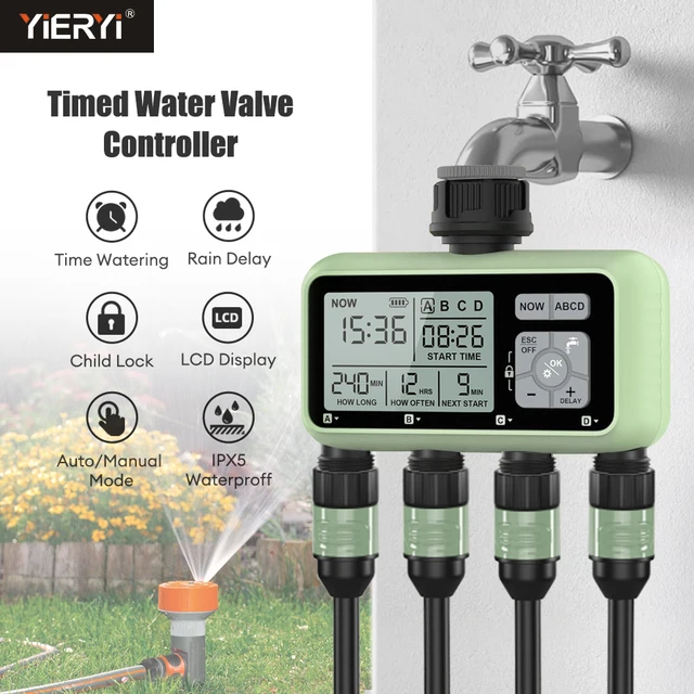 Digital 4 Outlets Watering Timer Auto/Manual Irrigator Drip Sprinkler Independent Control Water Valve for Garden Outdoor Yard 1