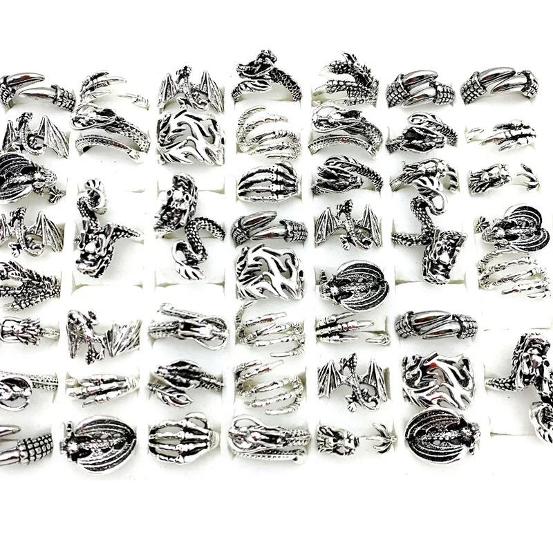 

Wholesale 20pcs Dragon Rings For Men Women Punk Style Silver Color Claw Trendy Jewelry Party Gift Fashion Finger Accessories