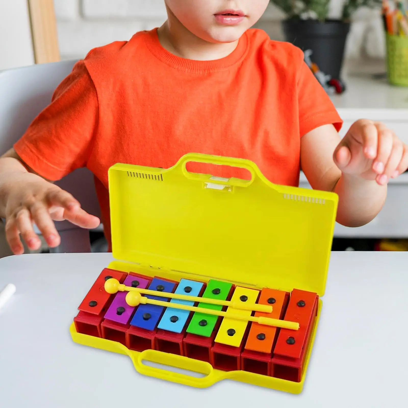 

Xylophone with Case Smooth Surface Motor Skills Learning Kindergarten Metal Keys Tuned Instrument 8 Notes Glockenspiel Xylophone